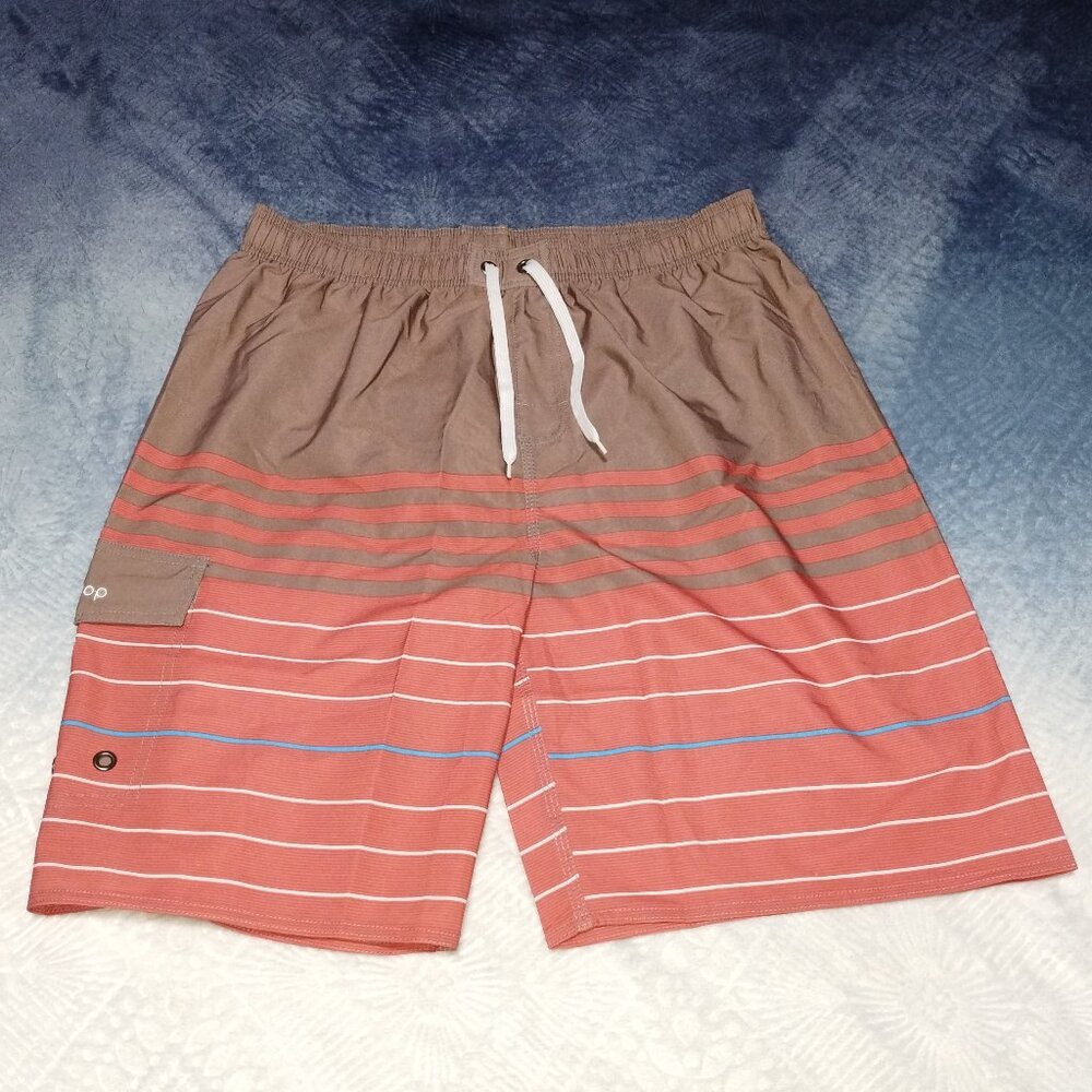 Men's unitop Swim Trunks Size 38 (See measurements) NWT-Tan/Coral/White/Blue.